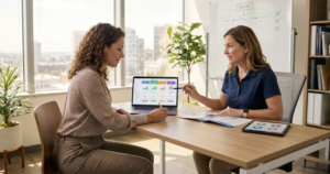 Health insurance subsidy California guide showing a self-employed professional comparing Covered California plans with Quote Valley Insurance assistance