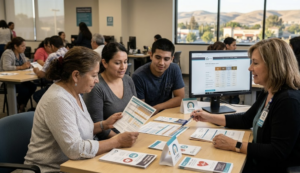 Family reviewing affordable health insurance options in Merced, CA with Covered California enrollment assistance.